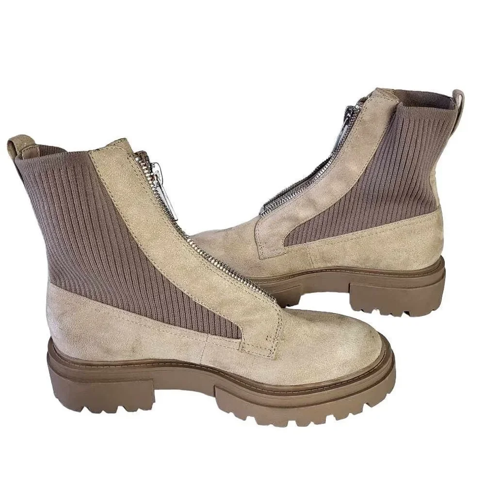 Steven by Steve Madden Aliyah Font Zip Tan Combat Boots Size 8.5